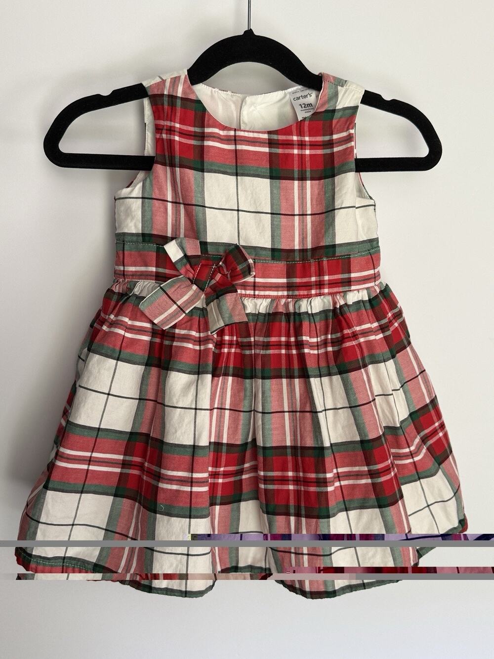 Carter’s Girls 12M Sleeveless Christmas Plaid Dress Bow Crinoline Holiday